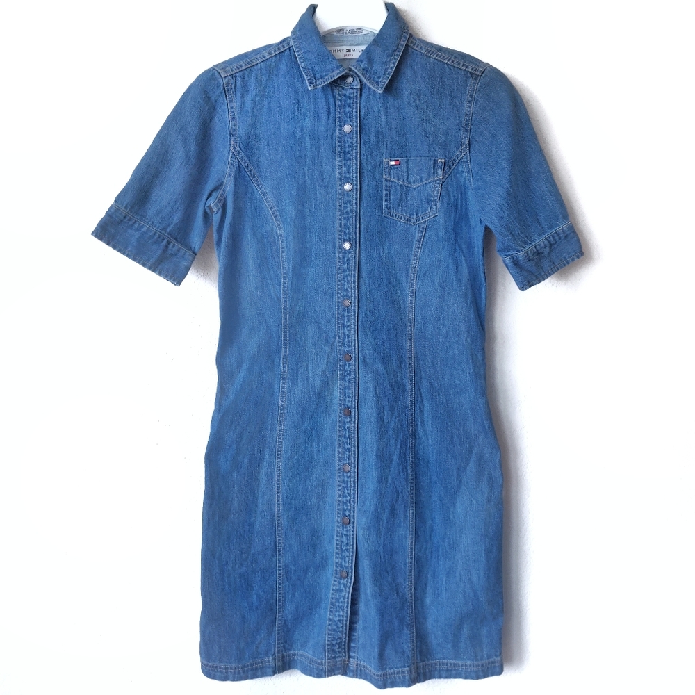 Tommy Hilfiger denim dress snap front y2k vintage